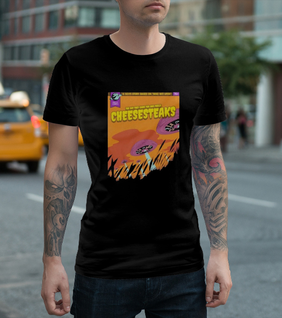 Philly Comics Alien UFO Cheesesteaks Abduction Sci-Fi Story Whiz With UFOs T-Shirt