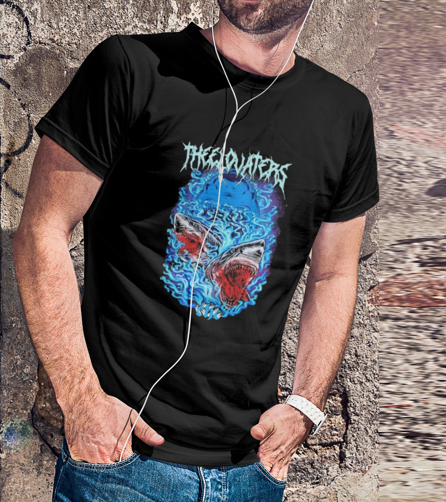 The Elovaters Beware Of Sharks Electric Blue Fierce Shark Trio T-Shirt