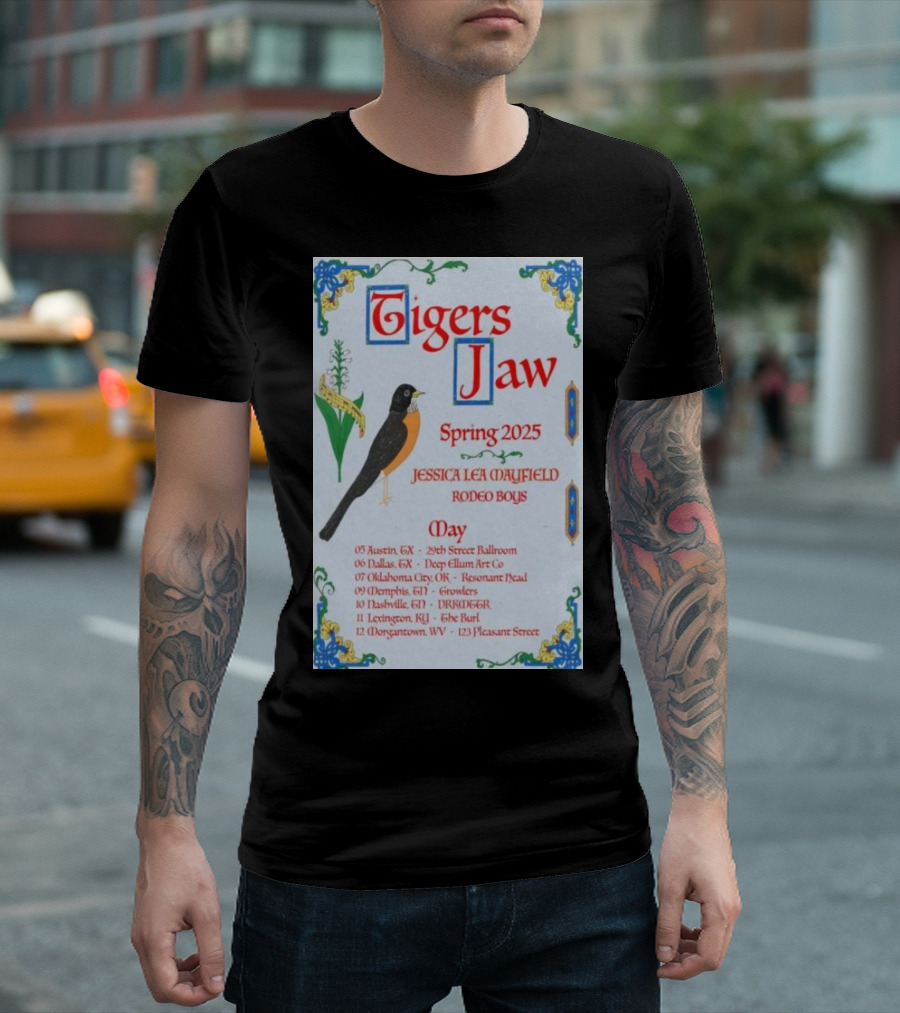 Tigers Jaw Spring 2025 Tour Jessica Lea Mayfield Rodeo Boys May 05 Austin TX 29th Street Ballroom T-Shirt