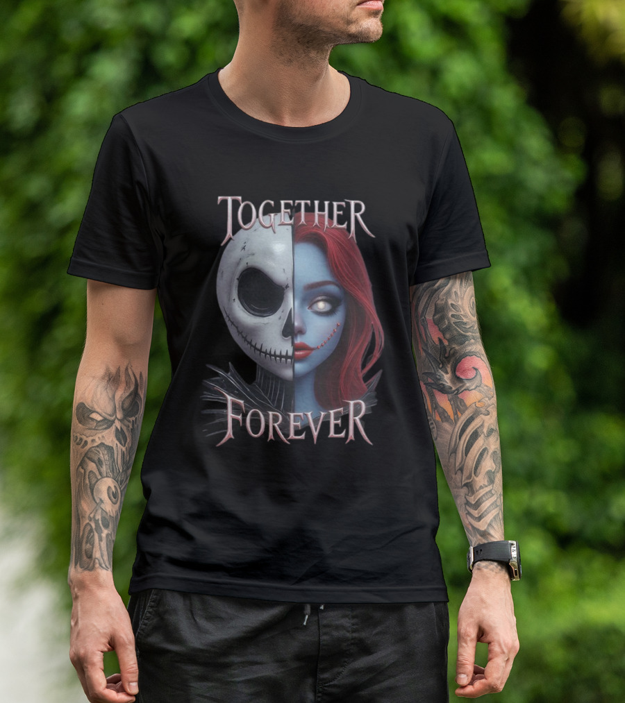 Together Forever Jack And Sally Half Face Mashup T-Shirt
