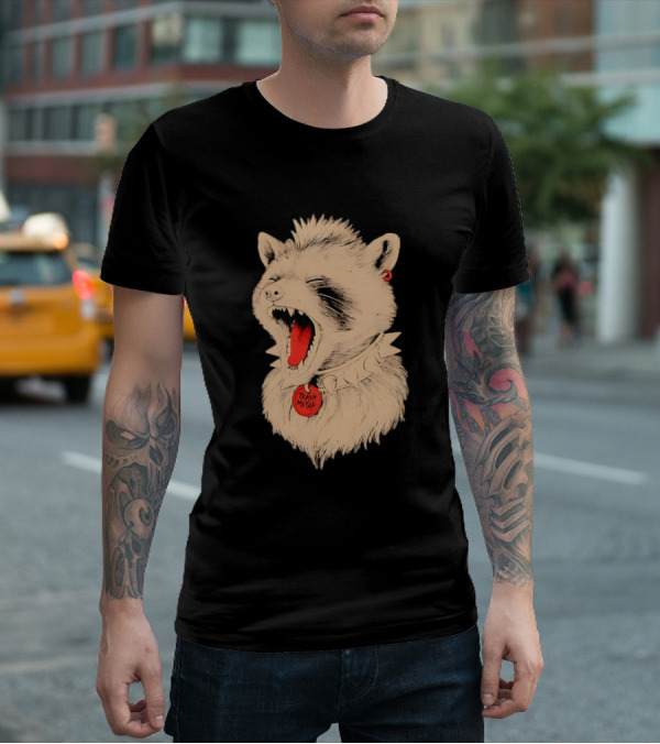 Trash Metal Raccoon With Spike Collar And Red Earring T-Shirt