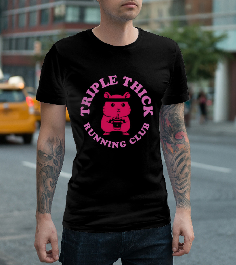 Triple Thick Running Club Hamster Weightlifting Fun T-Shirt