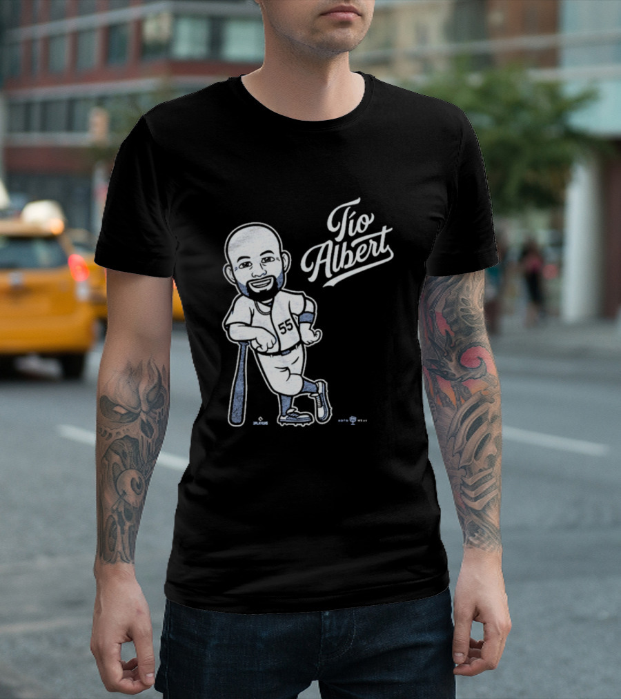 Tío Albert Baseball Player Cartoon with Bat and Number 55 T-Shirt
