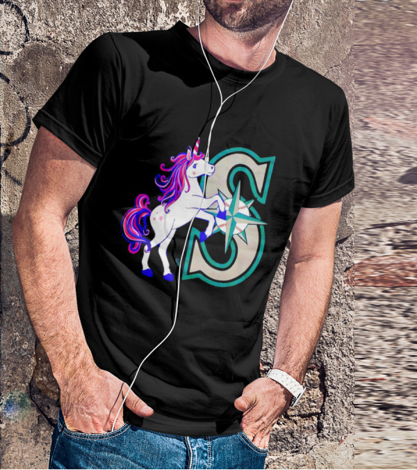 Unicorn Seattle Mariners Baseball Emblem With Compass And Stars T-Shirt