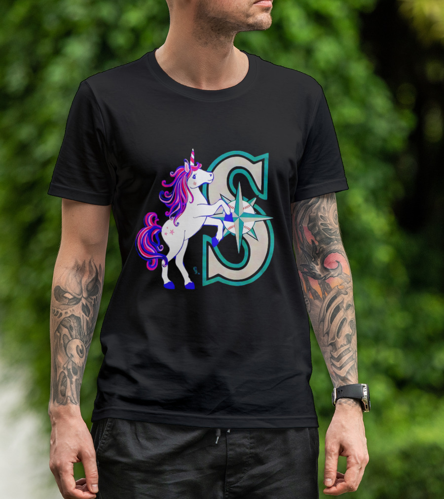 Unicorn Seattle Mariners Baseball Emblem With Compass And Stars T-Shirt