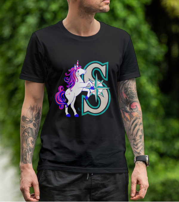 Unicorn Seattle Mariners Baseball Emblem With Compass And Stars T-Shirt