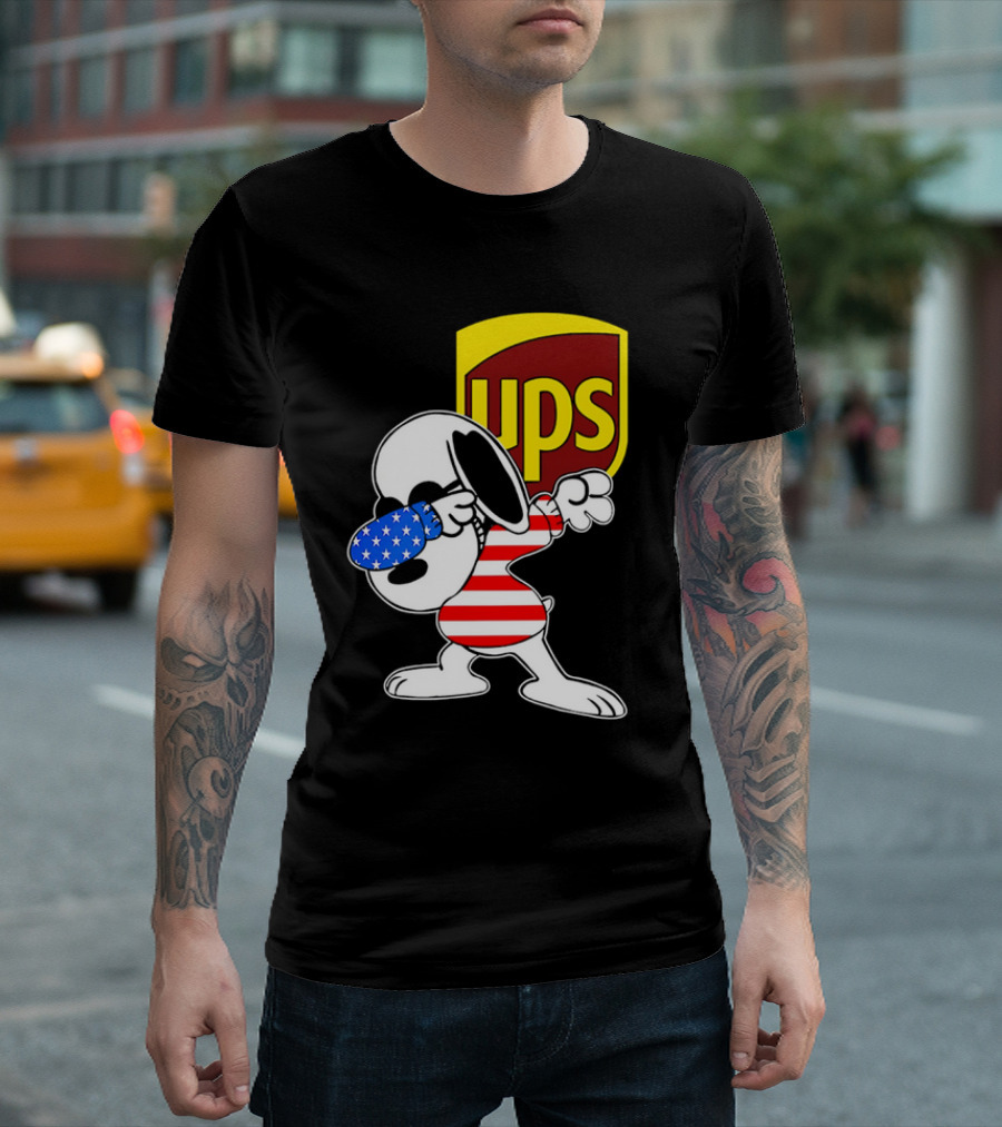 Snoopy American Flag Dabbing UPS Shield T-Shirt