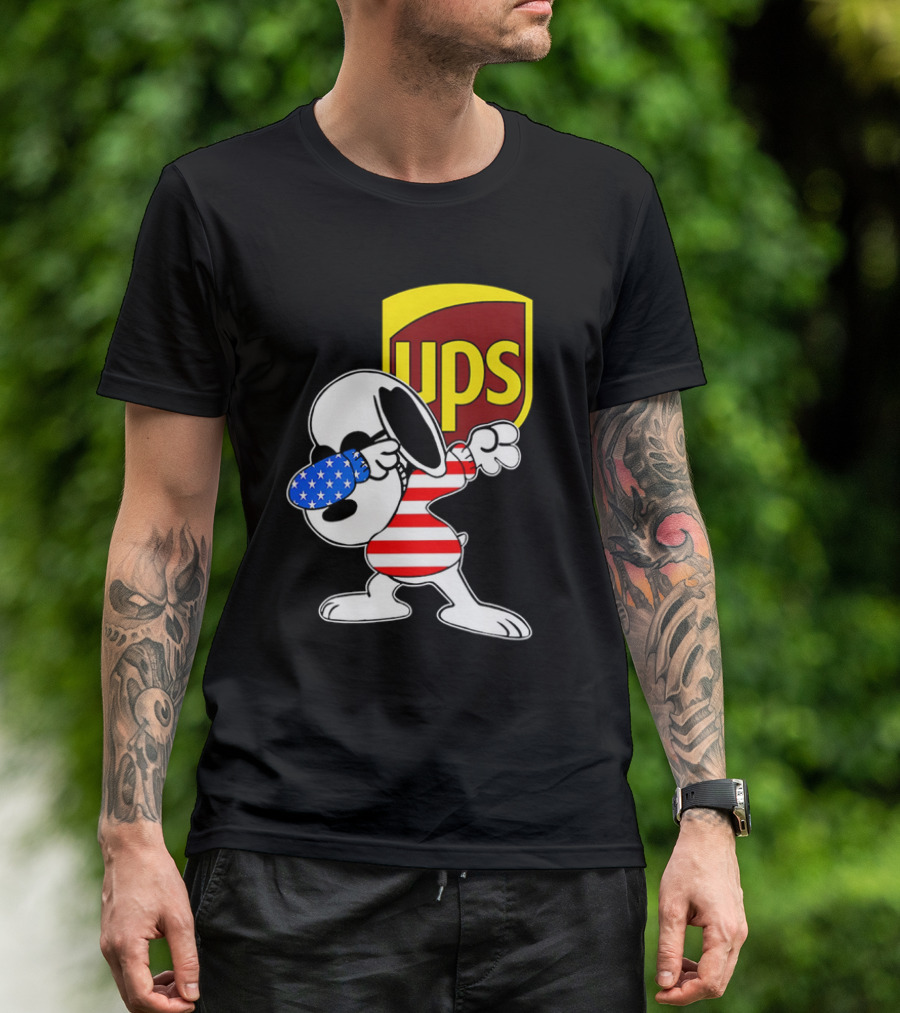 Snoopy American Flag Dabbing UPS Shield T-Shirt