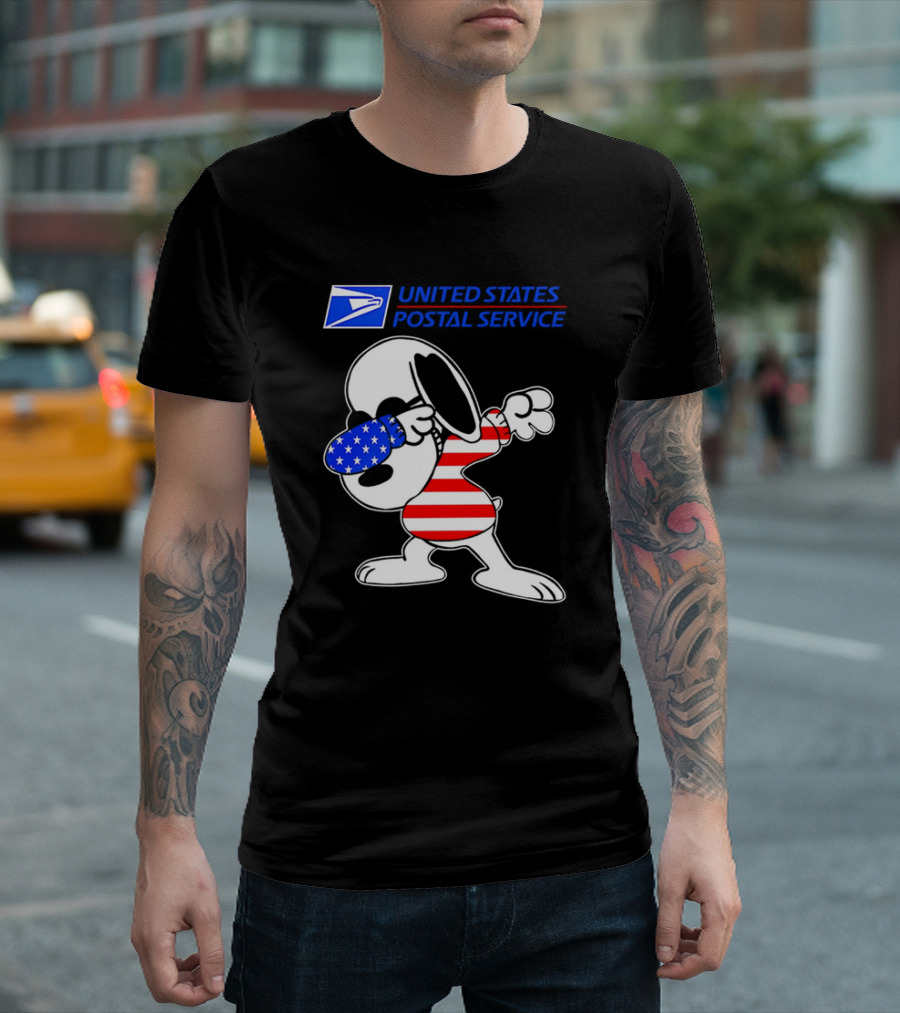 USPS United States Postal Service Snoopy Dabbing American Flag T-Shirt