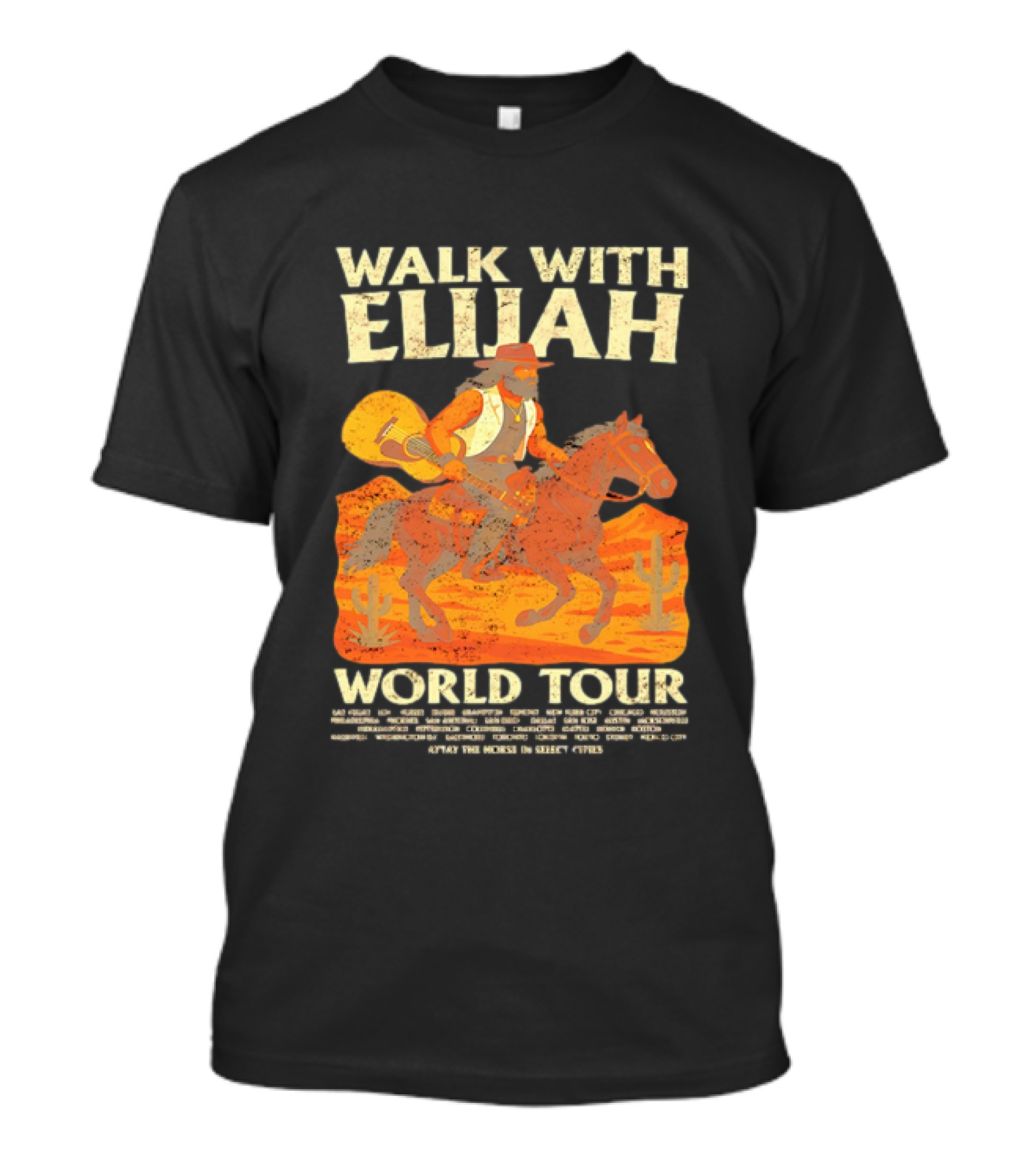 Walk With Elijah World Tour Cowboy Guitar Horse Retro Style T-Shirt