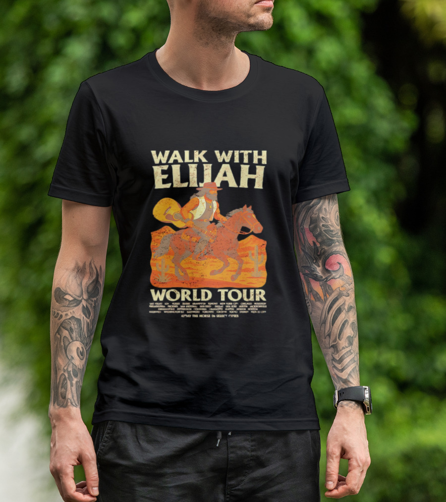 Walk With Elijah World Tour Cowboy Guitar Horse Retro Style T-Shirt
