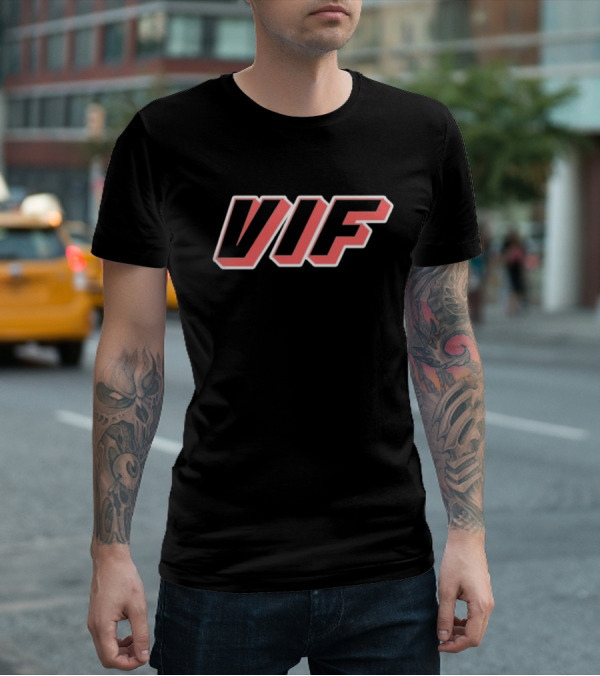 VIF Bold Red Black Outline Text T-Shirt