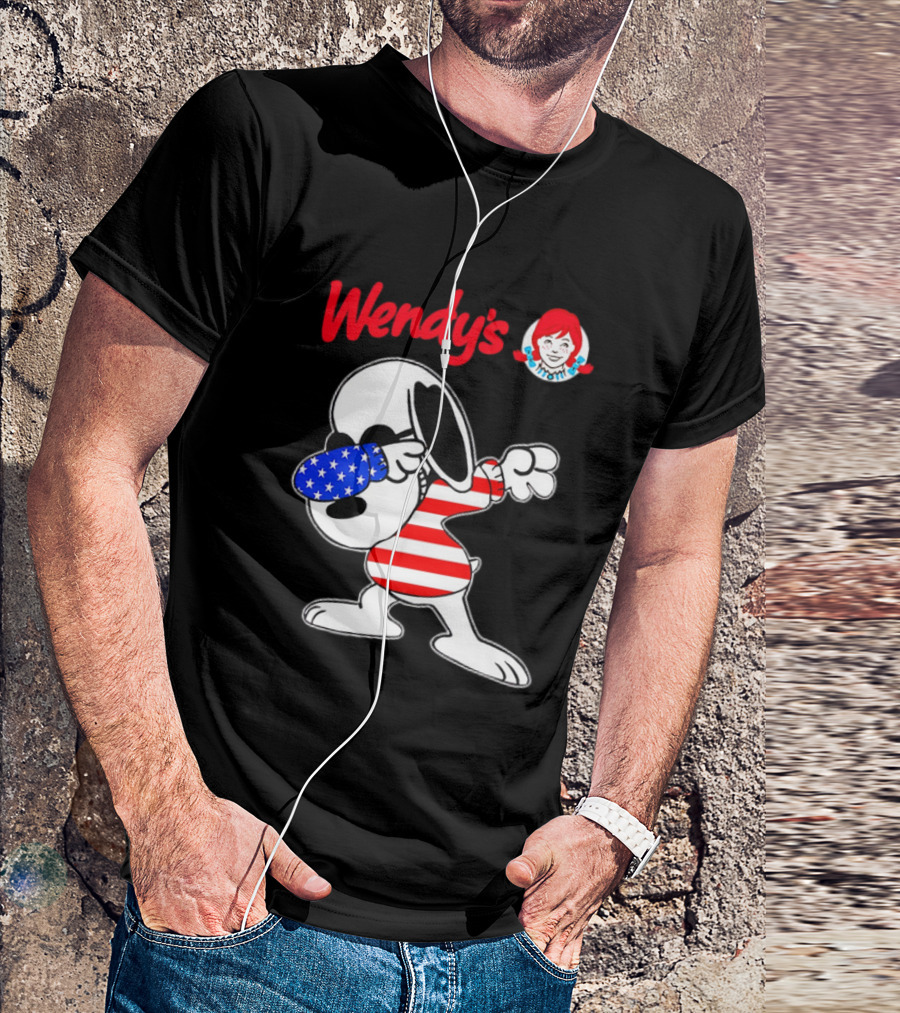Wendy’s Snoopy Dabbing American Flag Stripes T-Shirt