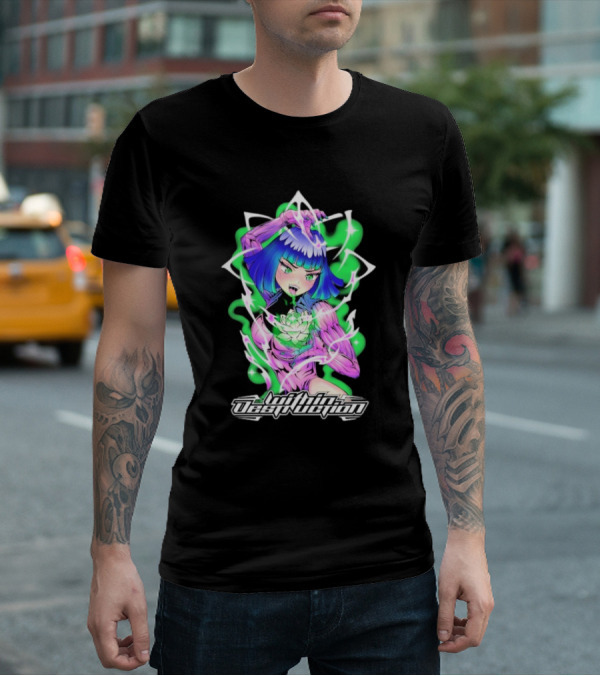 Within Destruction Lotus Anime Neon Girl With White Flower T-Shirt
