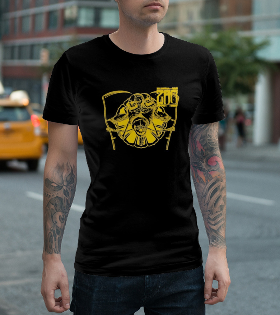 Zao Croatoan Skeleton with Scythe and Chains Monochrome Design T-Shirt