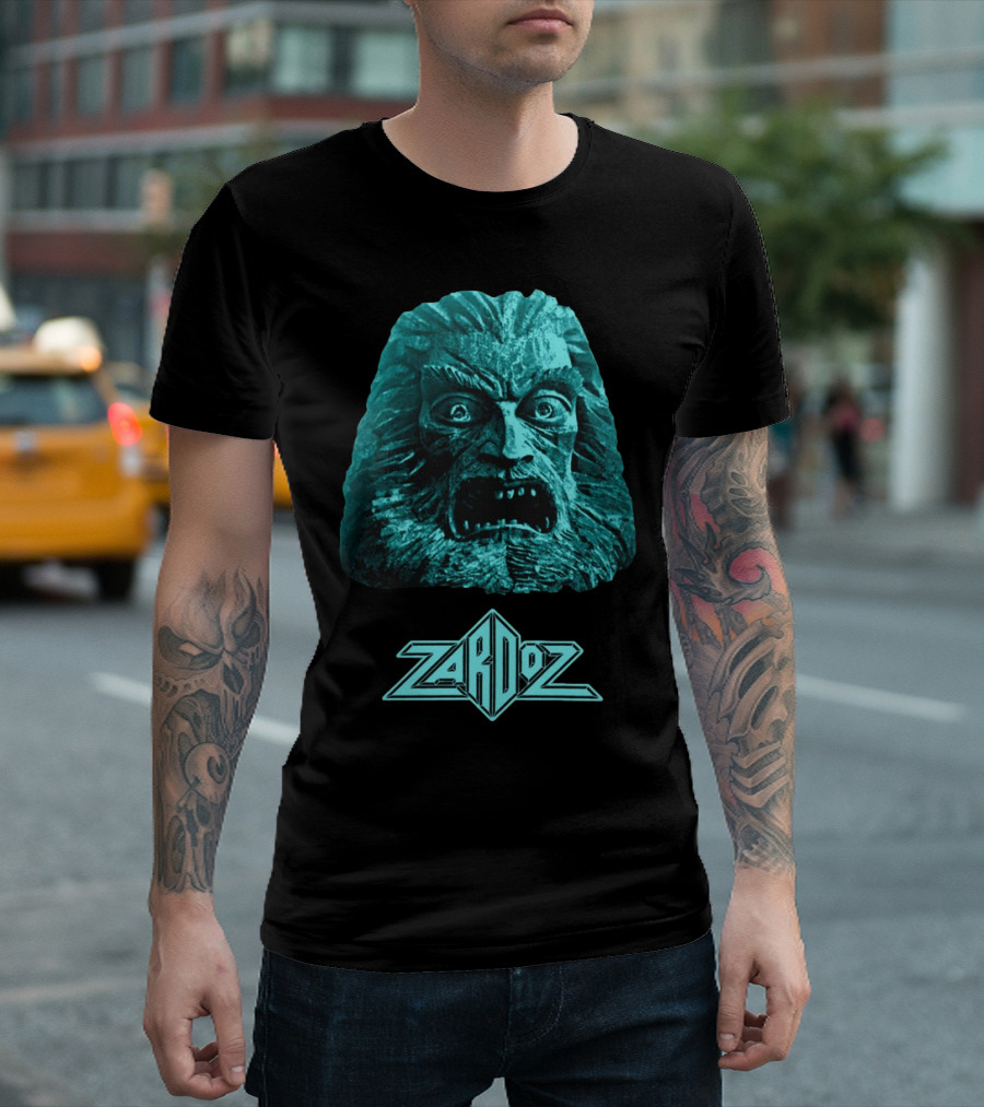 Zardoz Stone Head Blue Face with Logo T-Shirt