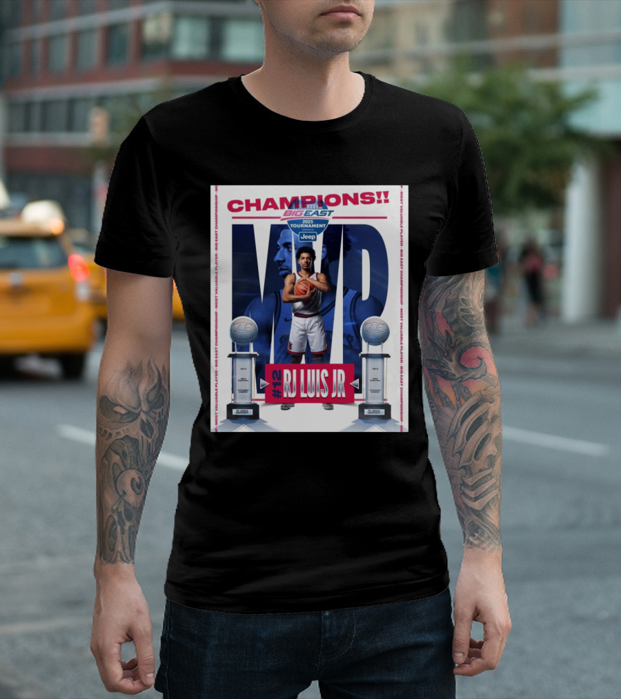 St John’s Red Storm Men’s Basketball 2025 Big East Champions MVP #12 RJ Luis Jr Tournament T-Shirt