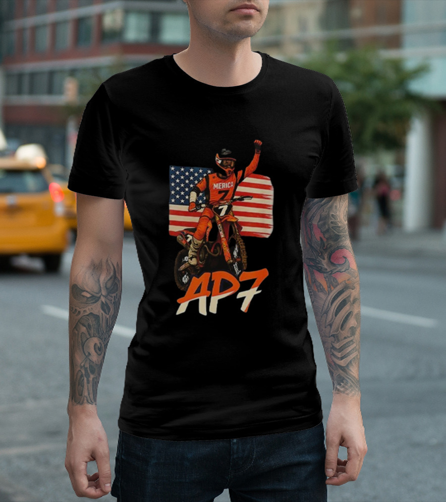 Supercross Motocross AP7 Aaron Plessinger Merica 7 USA Flag Motocross Racing T-Shirt