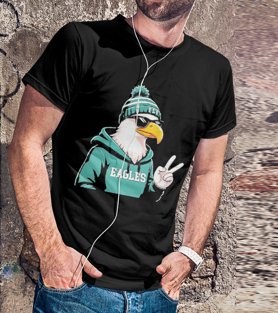 Fly Eagles Beanie Sunglasses Peace Sign T-Shirt