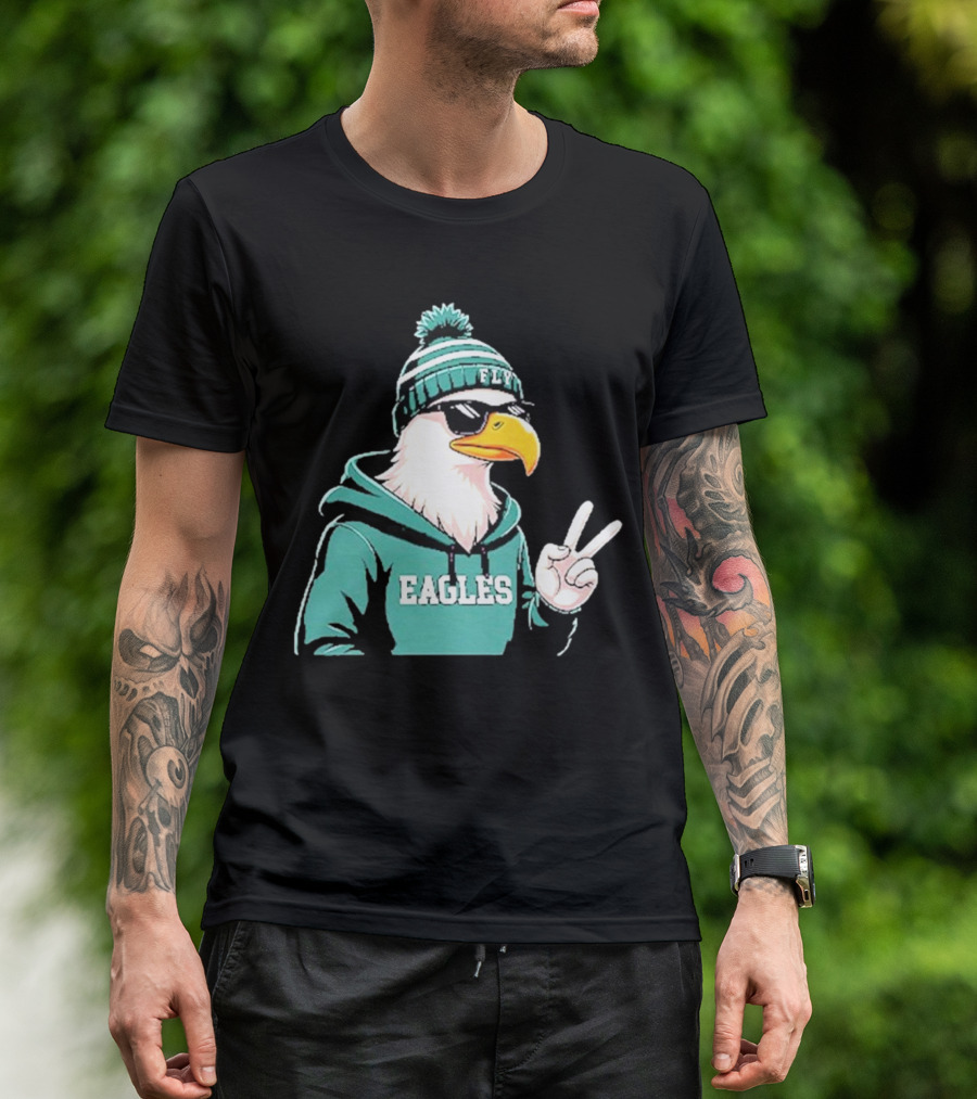 Fly Eagles Beanie Sunglasses Peace Sign T-Shirt
