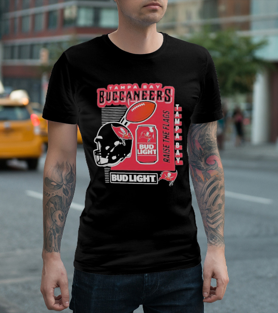 Tampa Bay Buccaneers Bud Light Raise The Flags Football Helmet and Can T-Shirt
