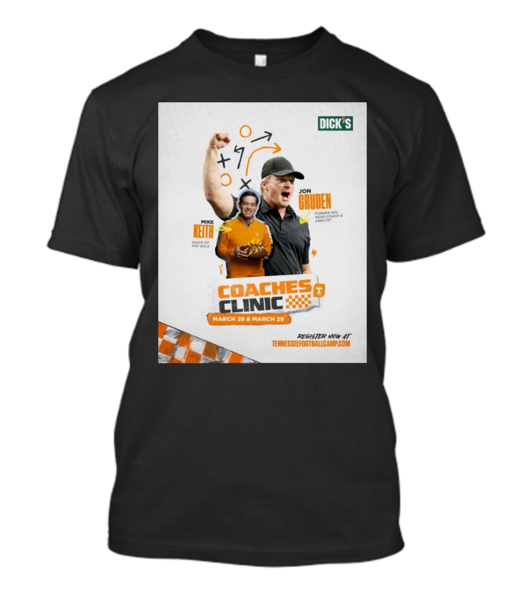 Tennessee Vols Coaches Clinic March 28-29 Mike Keith Voice Of The Vols Jon Gruden Former NFL Head Coach Analyst T-Shirt