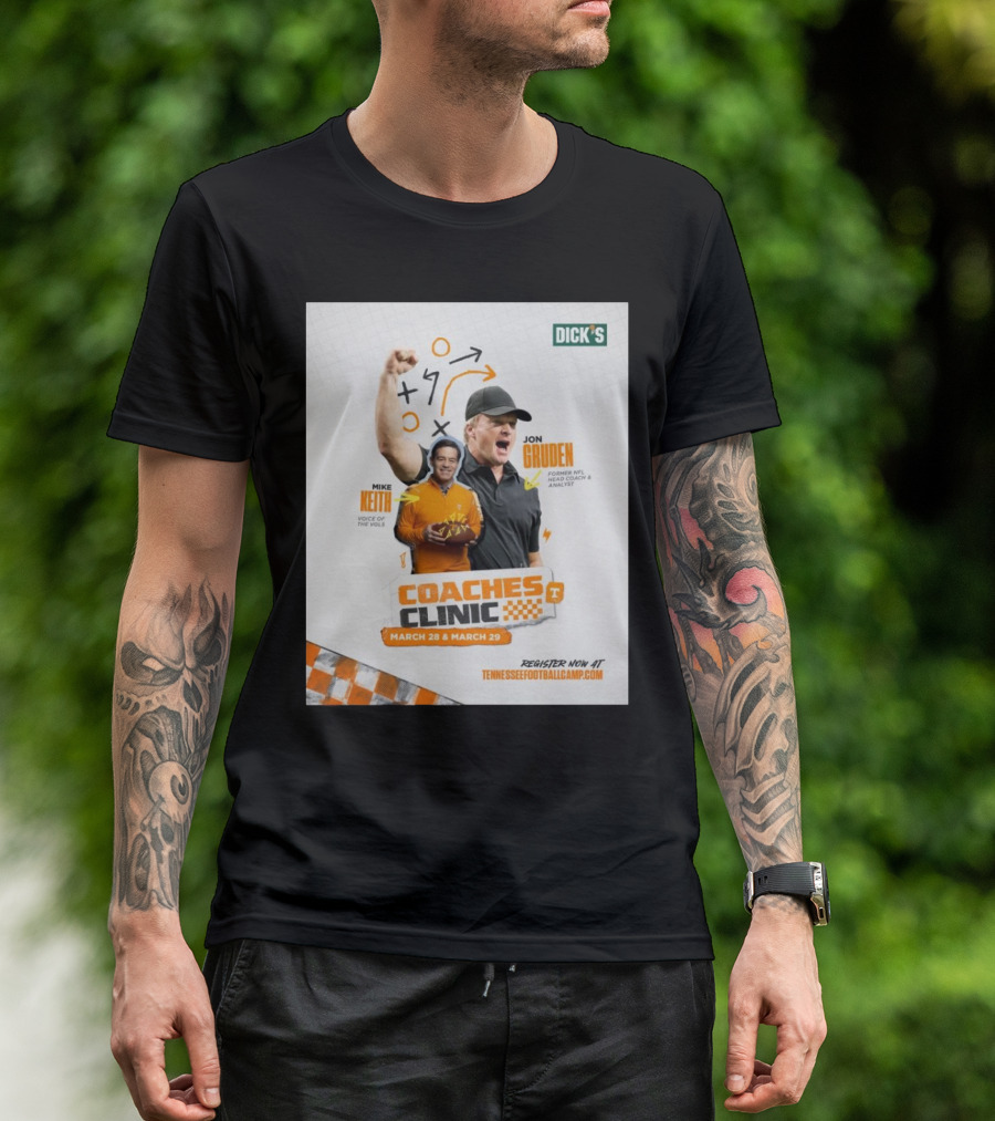 Tennessee Vols Coaches Clinic March 28-29 Mike Keith Voice Of The Vols Jon Gruden Former NFL Head Coach Analyst T-Shirt