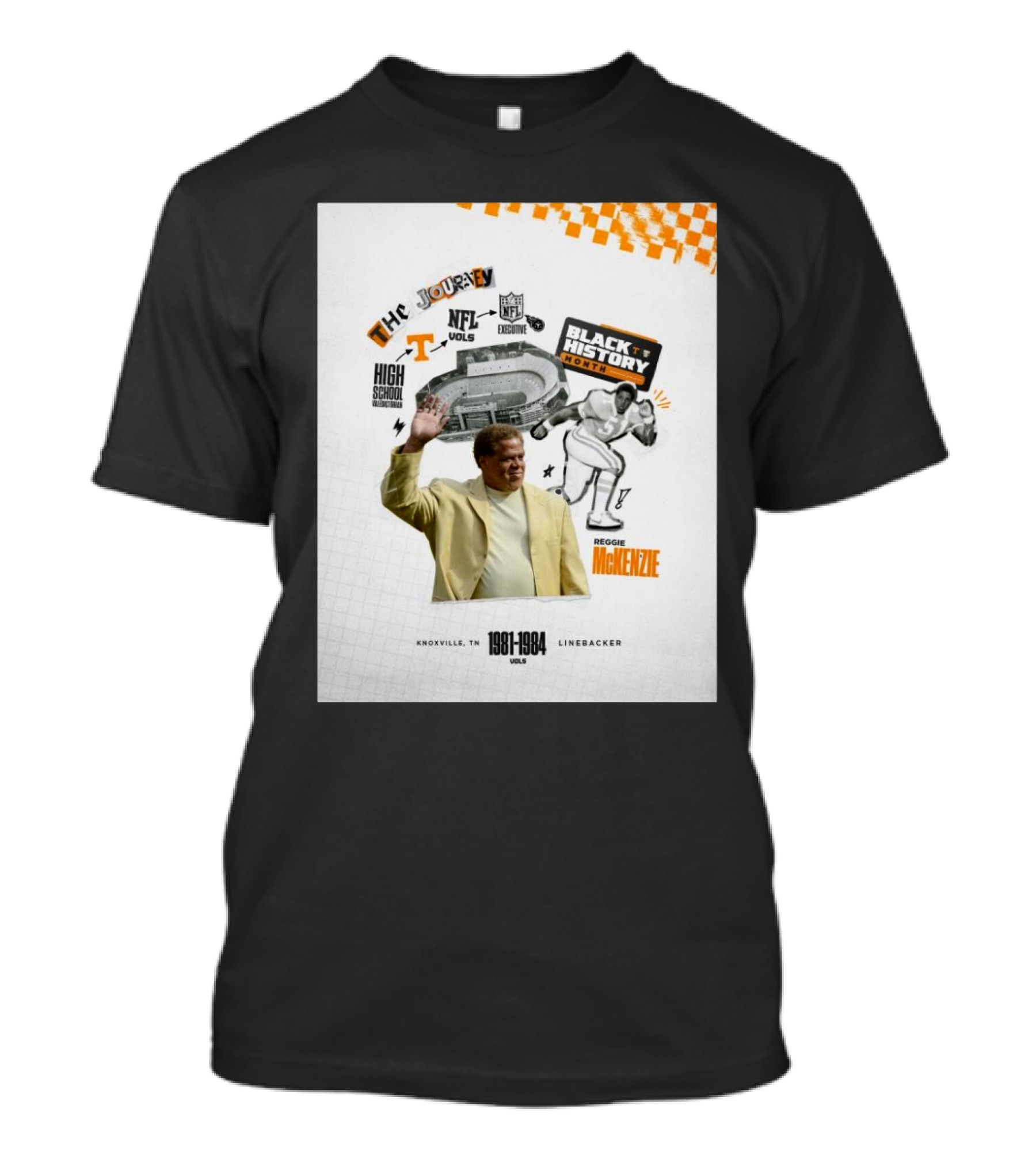 Tennessee Vols Journey Reggie McKenzie NFL Vols Black History Month Knoxville 1981-1984 Linebacker T-Shirt