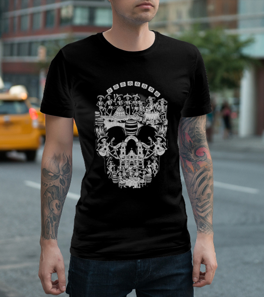 Tequilera Skull Calavera Distinctive Skeleton Motif T-Shirt