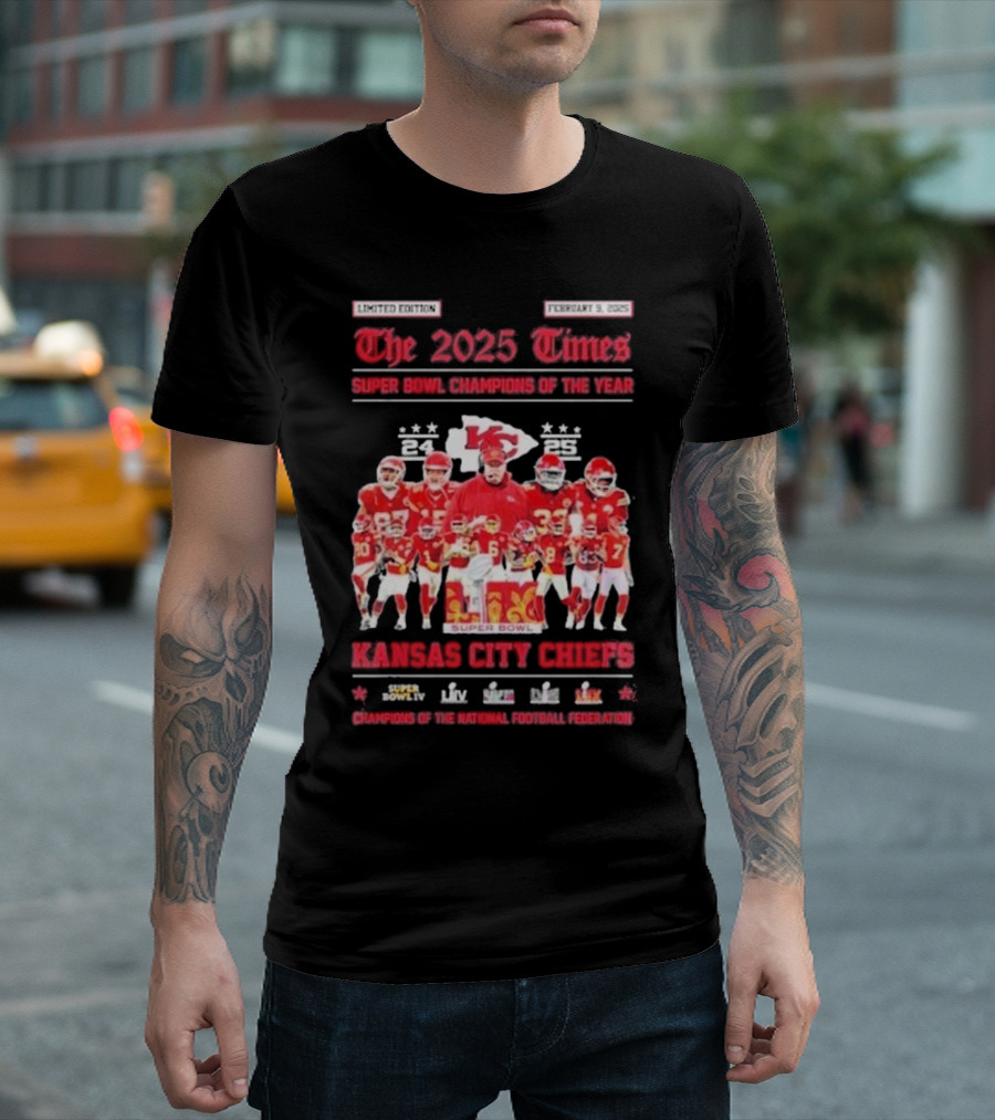 The 2025 Times Super Bowl Champions Kansas City Chiefs Football Celebration T-Shirt
