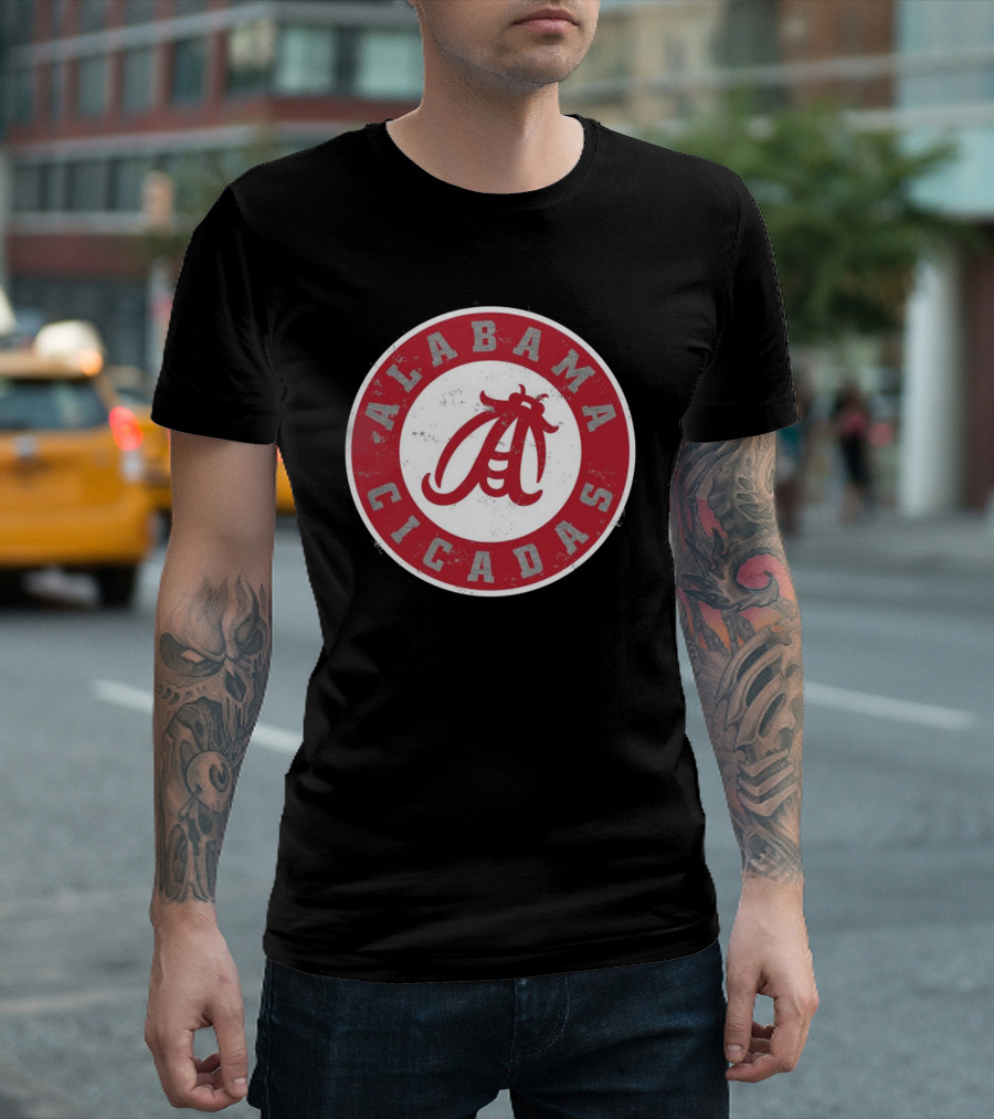 Alabama Cicadas Team Red Emblem with Stylized Bug T-Shirt