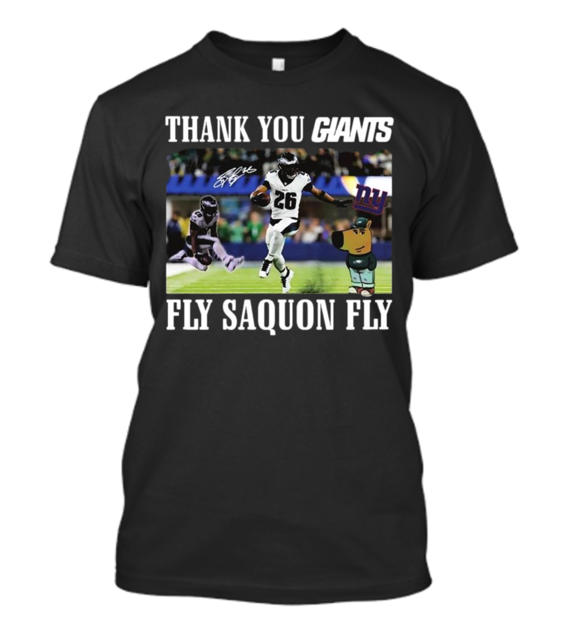 Thank You Giants Fly Saquon Fly 26 Autograph NFL New York Sports Cartoon Dog T-Shirt