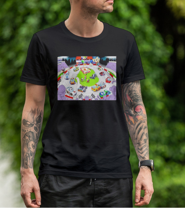 The Clash At Bowman Gray Stadium NASCAR Racing Daytona 500 Cartoon Track Scene T-Shirt