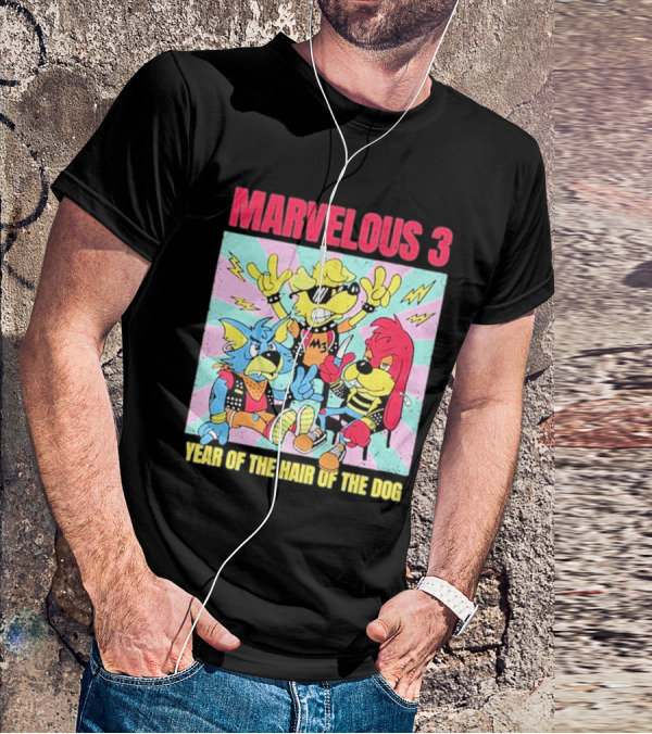 Marvelous 3 Year Of The Hair Of The Dog Cartoon Dogs With Punk Outfits And Sunglasses T-Shirt