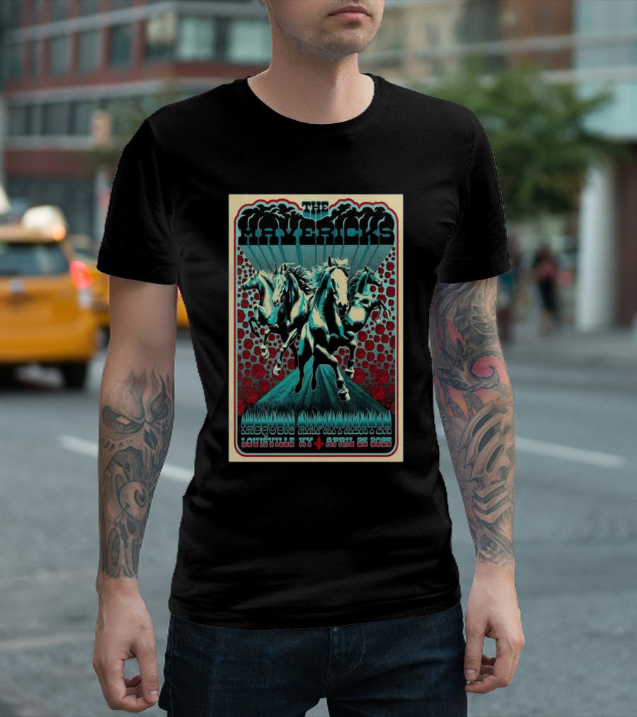 The Mavericks Concert April 25 2025 Iroquois Amphitheater Louisville KY Running Horses Roses T-Shirt