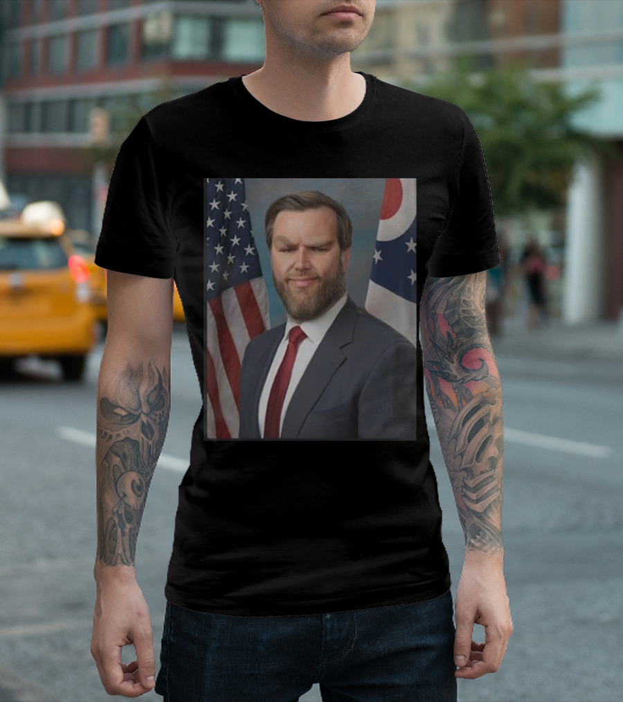 Millennial JD Vance Giga Chad Meme American Ohio Flag Background T-Shirt