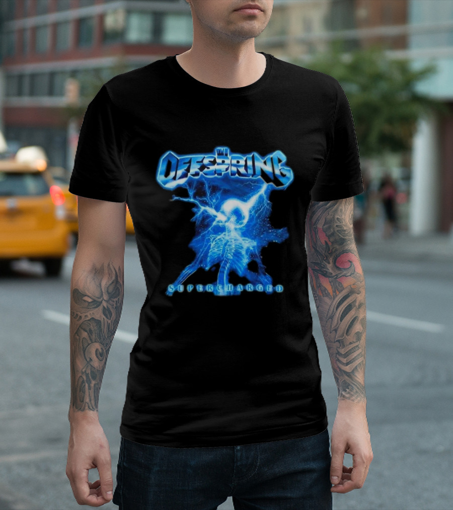 The Offspring Supercharged Worldwide Tour 2025 Japan & Australia Electric Blue Lightning Skeleton T-Shirt