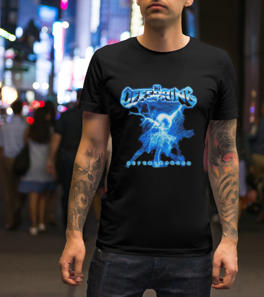 The Offspring Supercharged Worldwide Tour 2025 Japan & Australia Electric Blue Lightning Skeleton T-Shirt