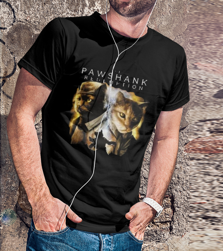Pawshank Redemption Cat Movie Parody With Lightning And Cats In Prison Uniforms T-Shirt