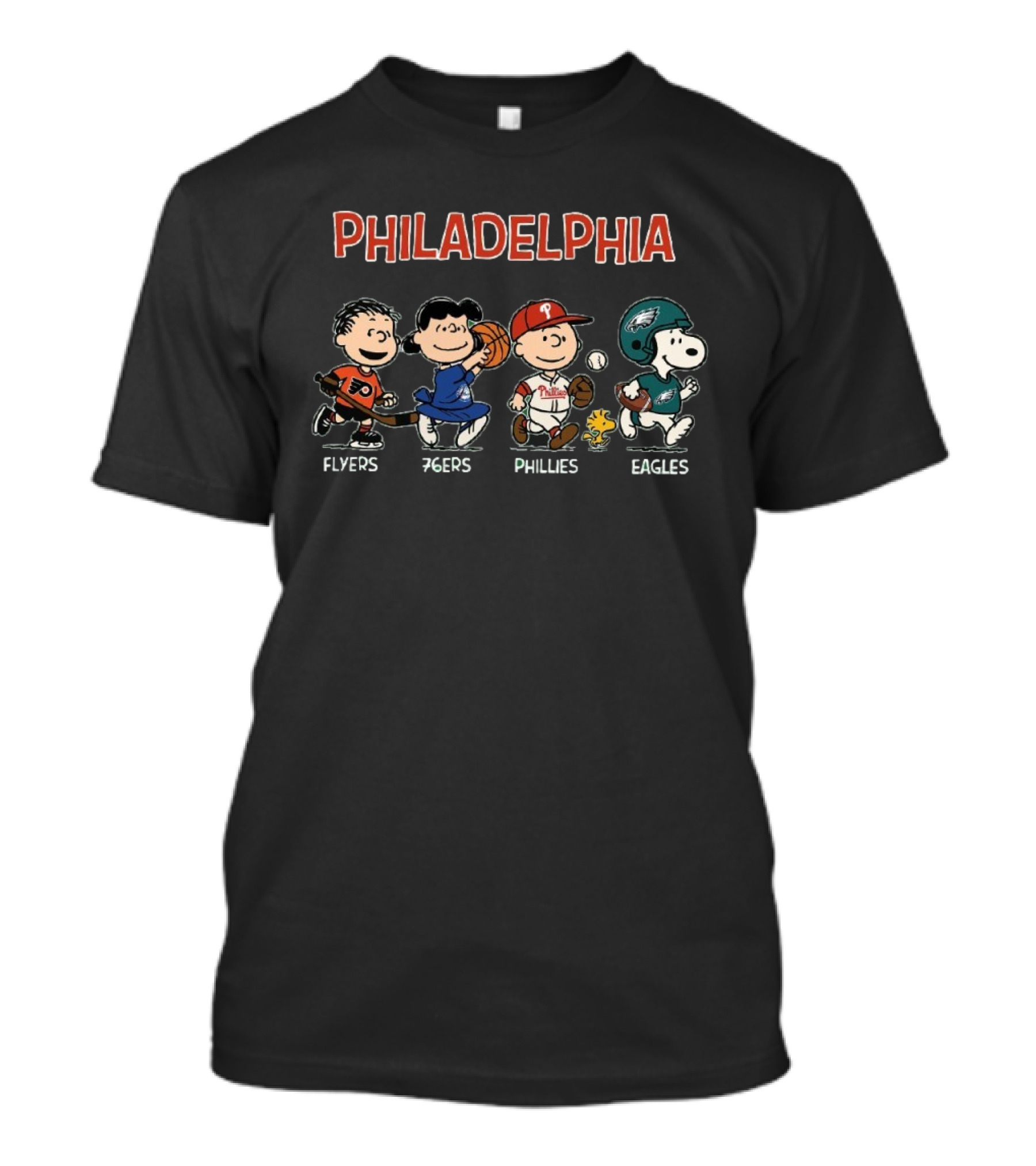 Philadelphia Peanuts Characters Flyers 76ers Phillies Eagles T-Shirt