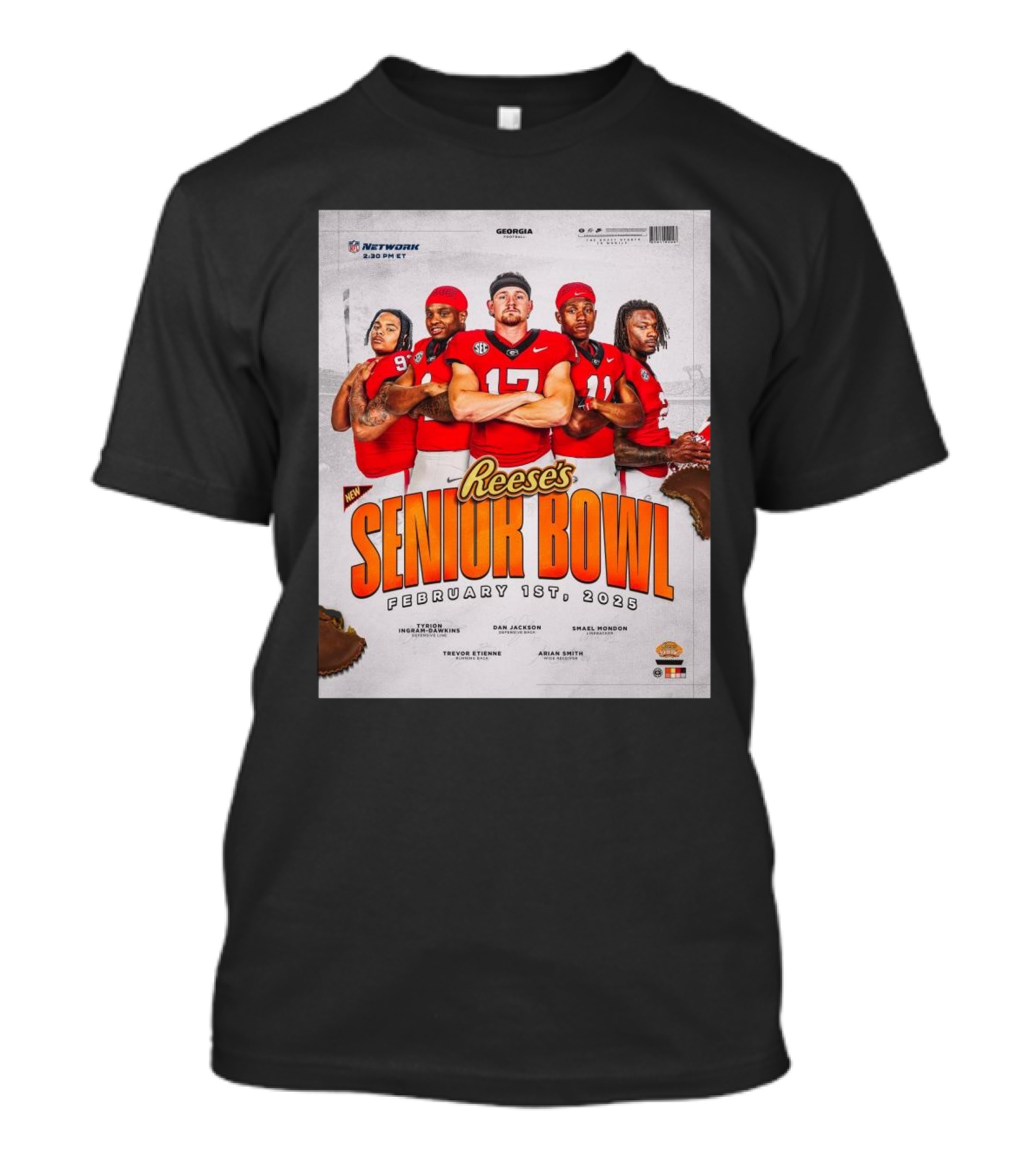Reese's Senior Bowl 2025 Georgia Bulldogs Tyrion Ingram-Dawkins Dan Jackson Smael Mondon Trevor Etienne Arian Smith T-Shirt