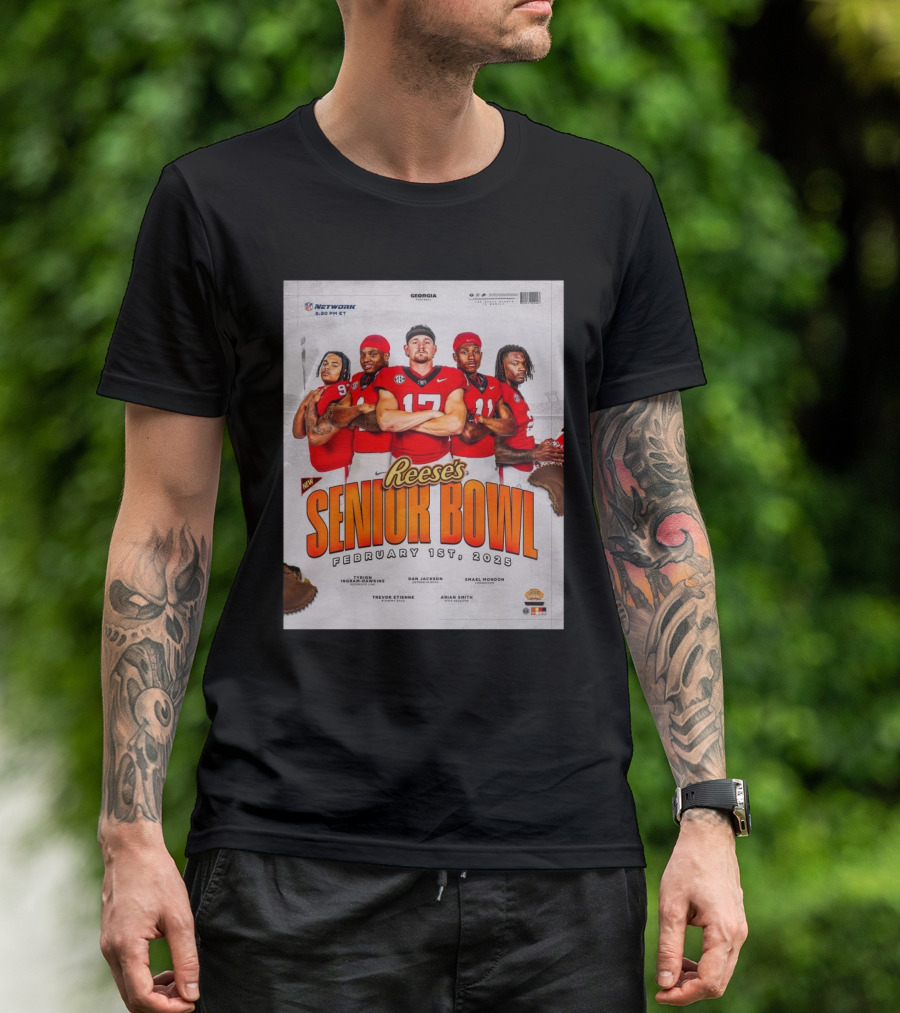 Reese's Senior Bowl 2025 Georgia Bulldogs Tyrion Ingram-Dawkins Dan Jackson Smael Mondon Trevor Etienne Arian Smith T-Shirt