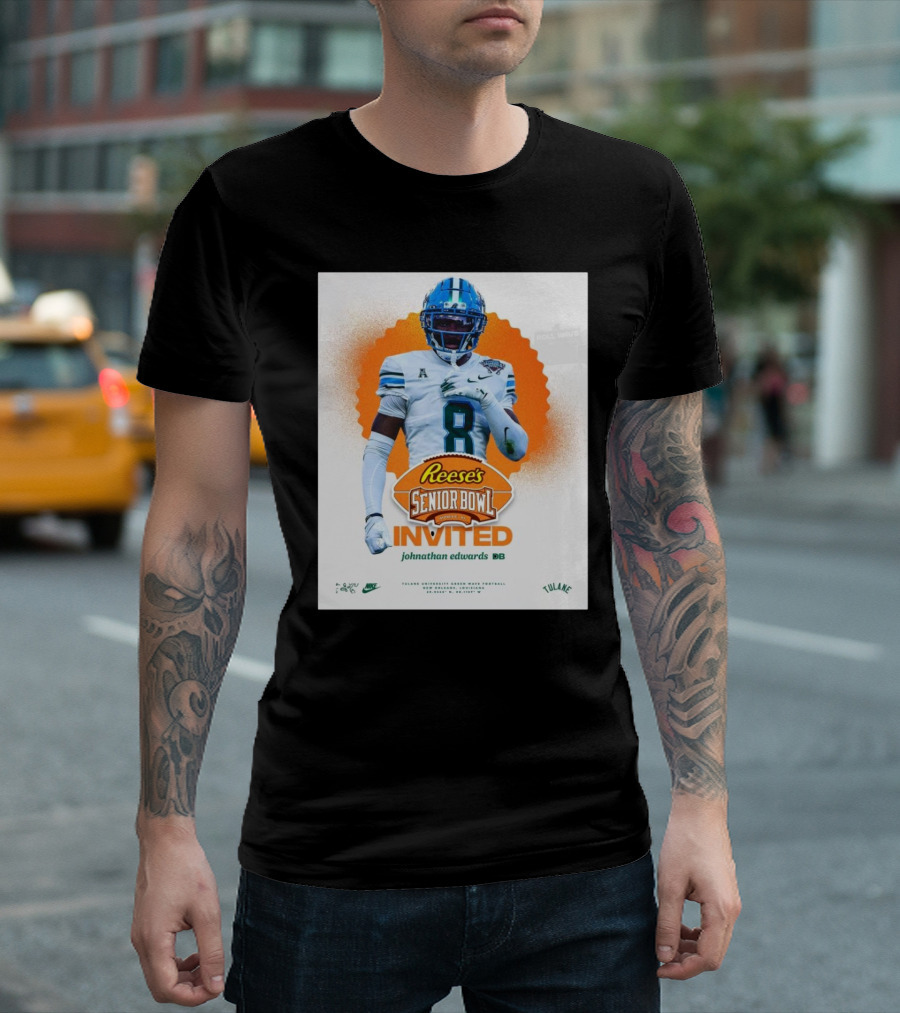 Reese's Senior Bowl Invited Johnathan Edwards Tulane University DB Roll Wave T-Shirt