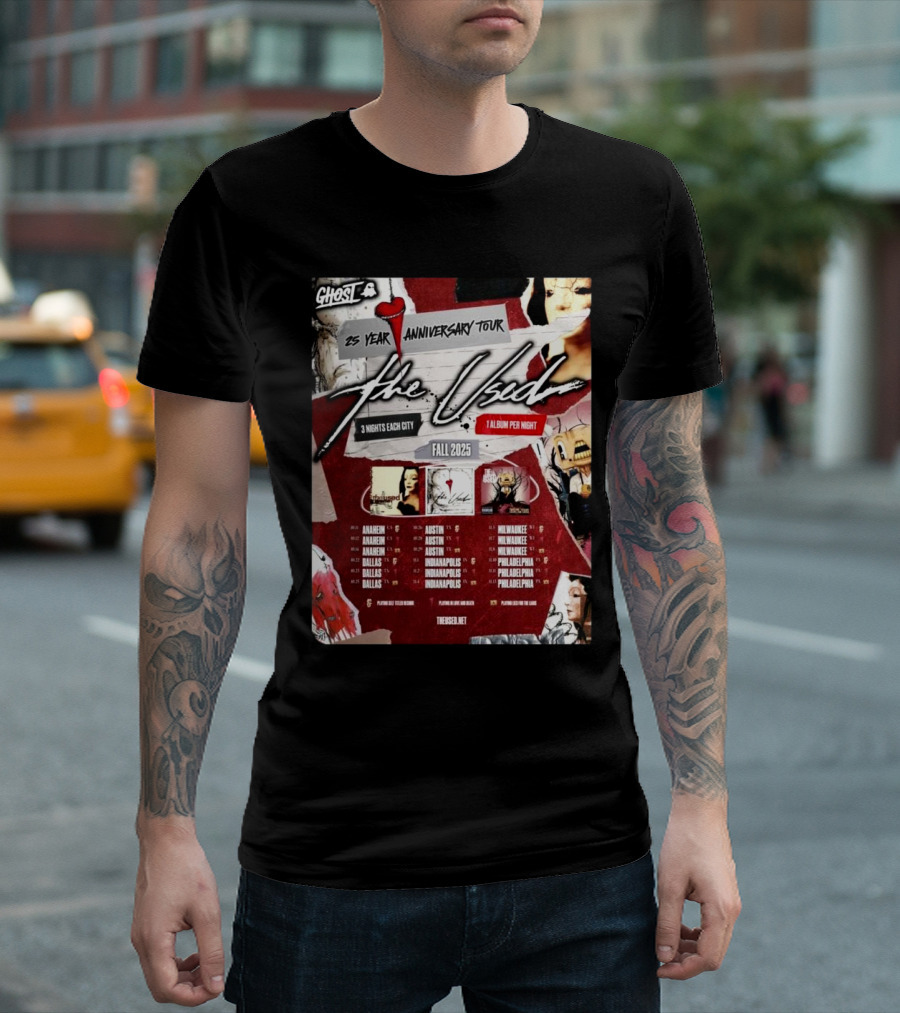 Ghost 25 Year Anniversary Tour The Used Fall 2025 Schedule Anaheim Dallas Austin Indianapolis Milwaukee Philadelphia T-Shirt