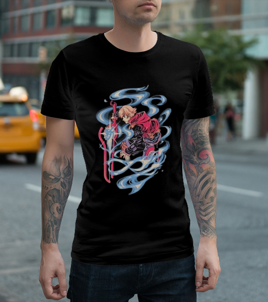 The Yetee Ether Blade Character with Energy Sword and Flowing Elements T-Shirt