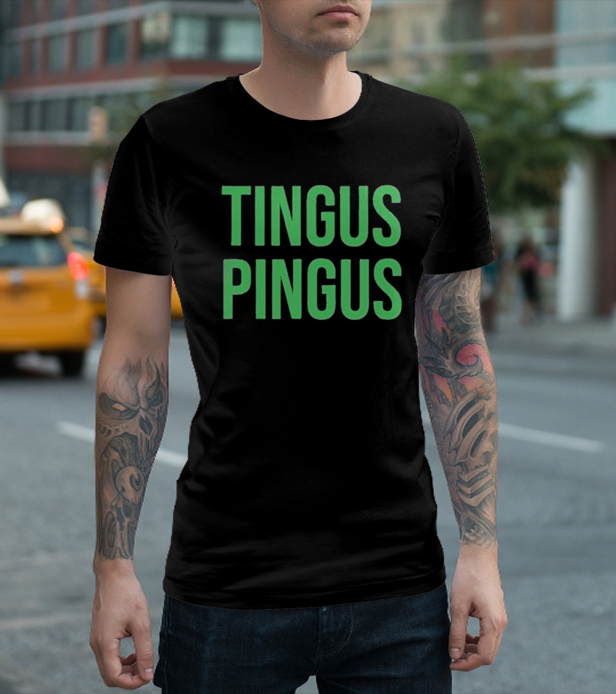 Tingus Pingus Internet Meme Phrase Bold Green Text T-Shirt