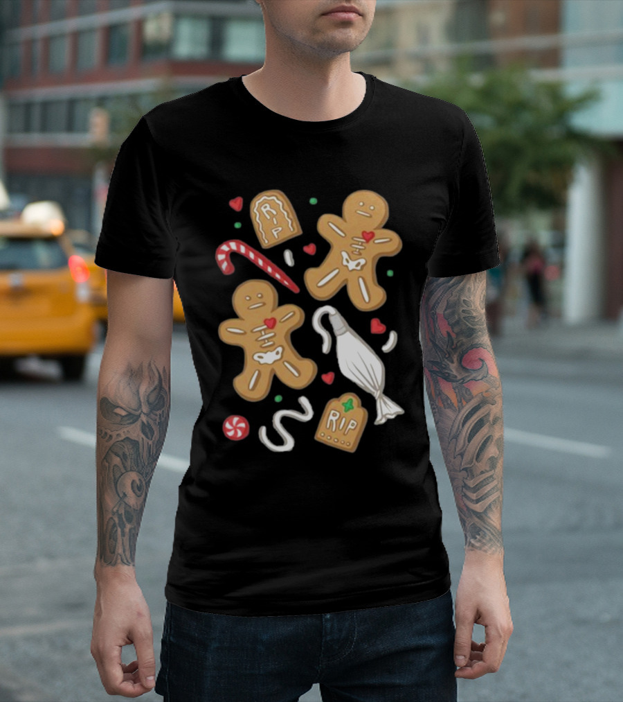 Totally Normal Gingerbread Skeletons RIP Cookies And Candy Cane T-Shirt