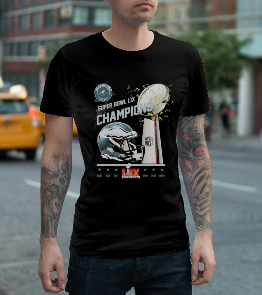Super Bowl LIX Champions Philadelphia Eagles Trophy Collectible T-Shirt