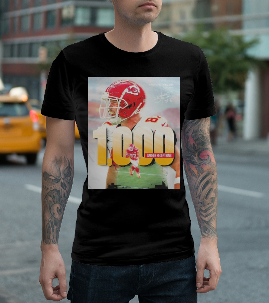 Travis Kelce 1000 Career Receptions Milestone Celebration NFL Iconic Achievement T-Shirt