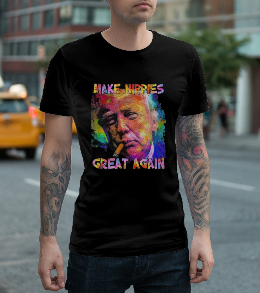 Make Hippies Great Again Colorful Trump Smoking Art T-Shirt